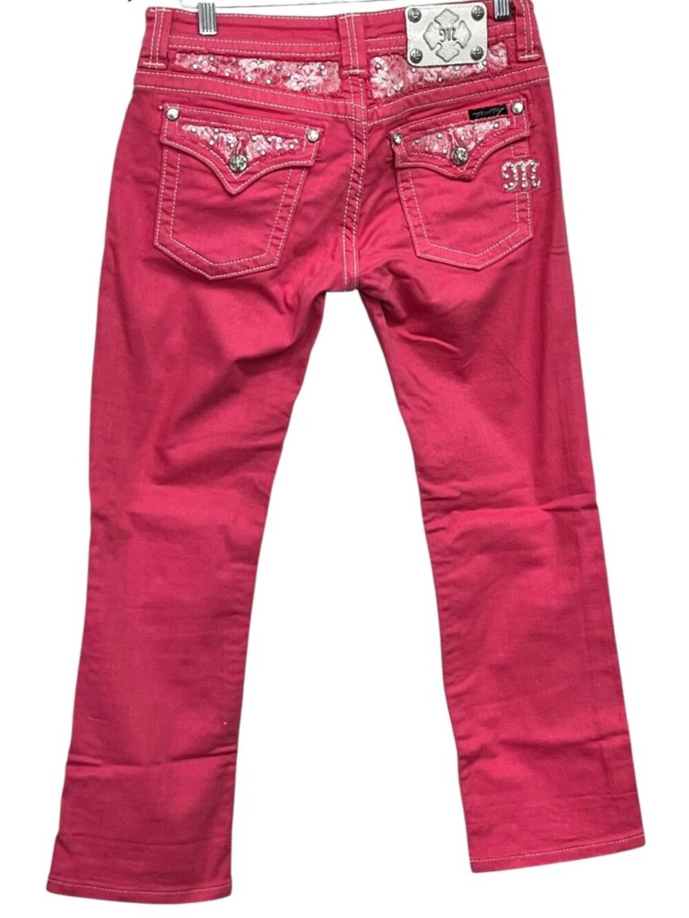 Miss Me Pink Mid-Rise Embellished Jeans Size 28